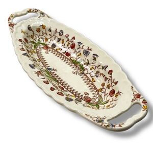 Vintage Vernon Kilns "Desert Bloom " 10" Relish Platter with Handles Made In USA